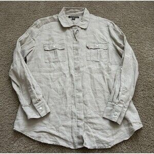 Tommy Bahama Shirt Womens Medium Beige 100% Linen Button Up Long Sleeve